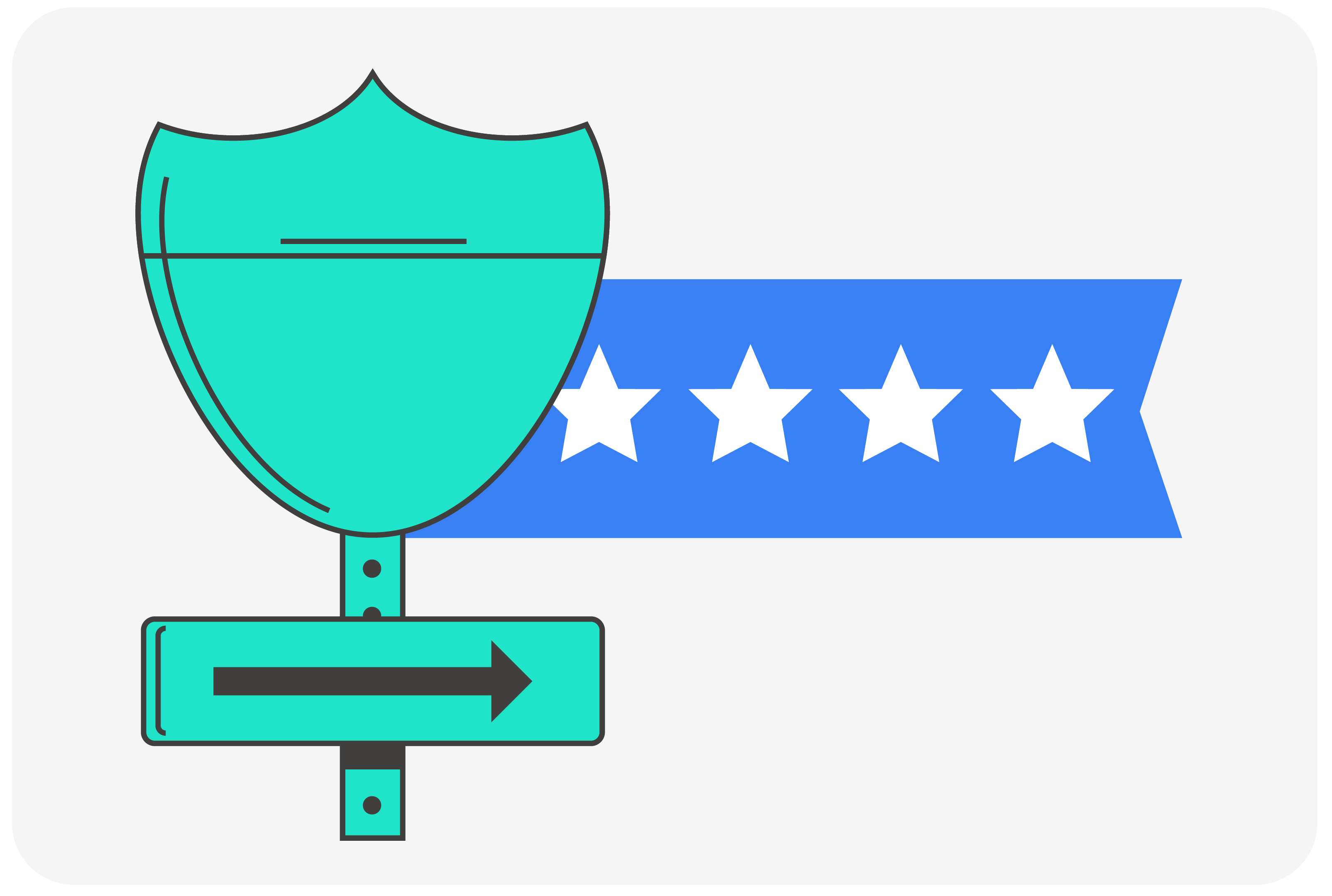 Shield icon on a signpost pointing right, paired with a banner of stars, symbolizing protection or guidance toward benefits.